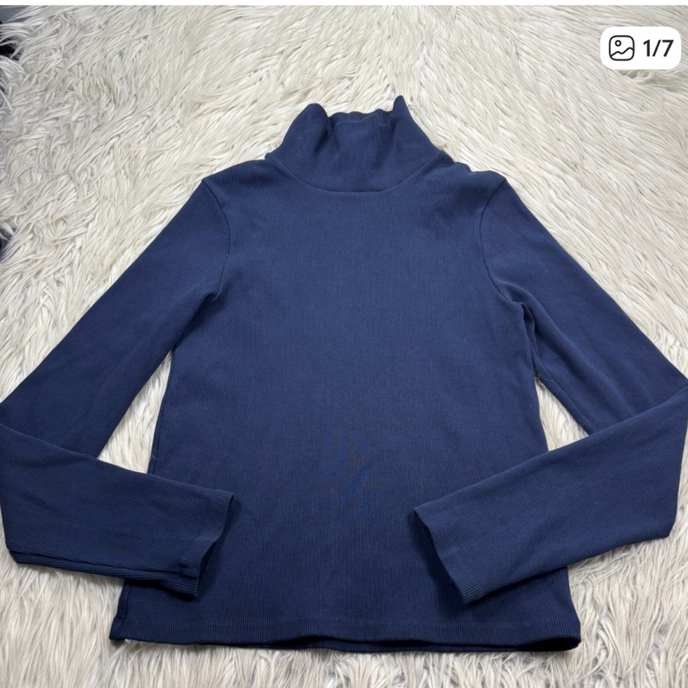 Donni Women's L The Rib Turtleneck in Navy Blue Long Sleeve Preppy Capsule